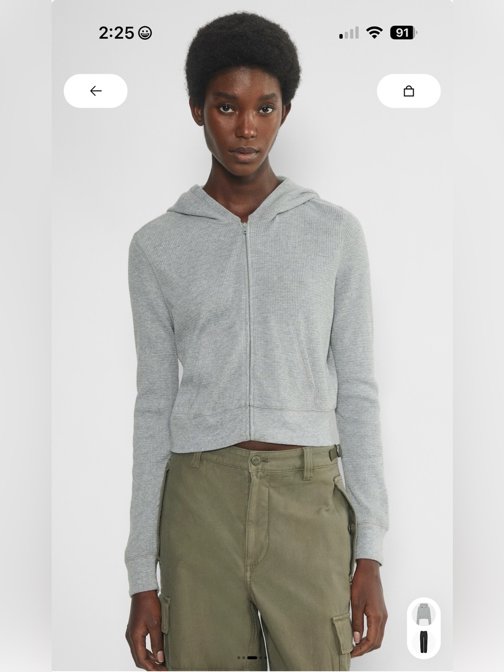 TNA Light Gray Hooded Zip-Up Crop Sweatshirt